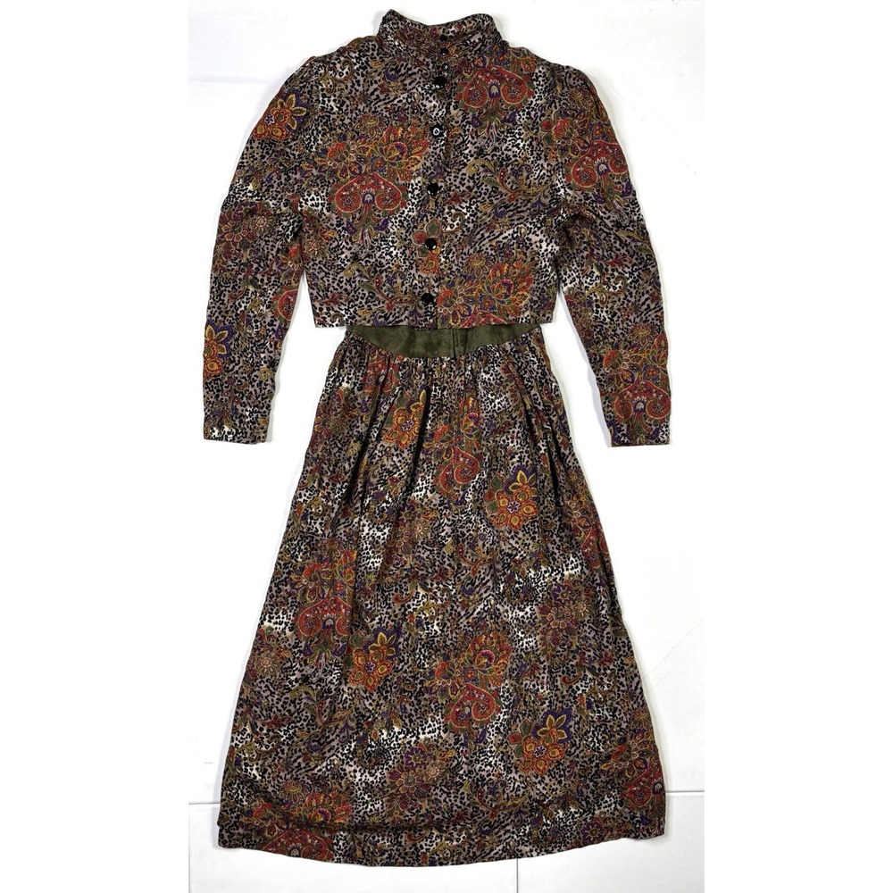 Vintage Jeffrey & Dara Dress Womens 7/8 Paisley Long Sleeve Button Cottage USA